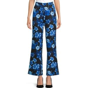 New Area Stars Floral Print Work Pants Trousers Hannah Black Blue Size XL